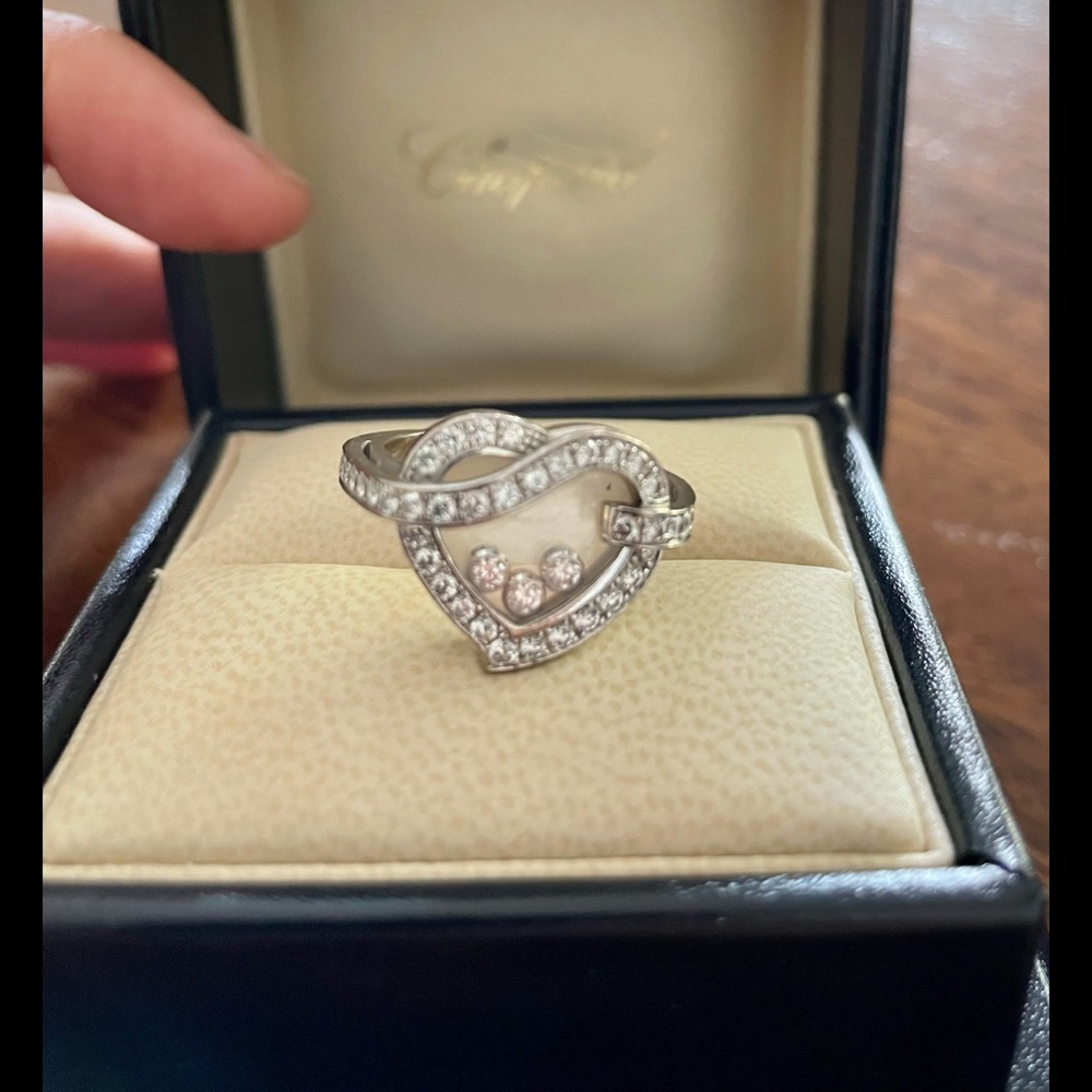 CHOPARD 18K Happy Diamonds Heart Ring with 3 floating diamonds!
